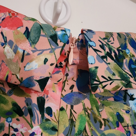 AIDAN BY AIDAN MATTOX Off Shoulder Sheath Dress Pink Floral Garden Party Slit 10 - Picture 10 of 15